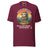 Sloth Hiking Club: Hilltop T-Shirt in Maroon, full front view with the printed neck label