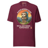 Sloth Hiking Club: Hilltop T-Shirt in Maroon, full front view with the printed neck label