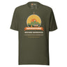 Adventure Before Dementia Campervan T-Shirt in Military Green, full front view of the shirt