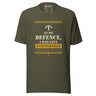 Task "In My Defence, I Was Left Unsupervised" T-shirt in Military Green, front view with stencil slogan print