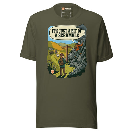 It's Just a Bit of a Scramble T-Shirt in Military Green, front view