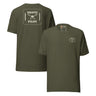 Drone Pilot T-shirt in Military Green, back and front, with the off-white stencil patch print on the back and left chest