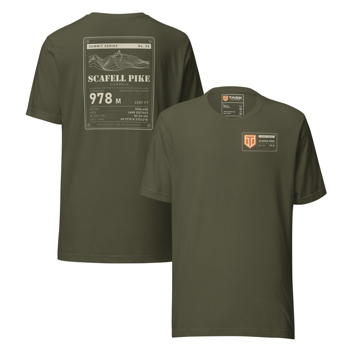 Summit Series Scafell Pike T-Shirt in Military Green, back and front view