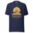 Adventure Before Dementia Camping T-Shirt in Navy, front view with the retro compass and tent print