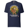 Sloth Hiking Club: Walking T-Shirt in Navy, full front view with the printed neck label