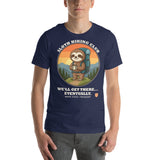 Man wearing the Sloth Hiking Club: Hilltop T-Shirt in Navy, front view