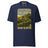 It's Just Over the Brow T-Shirt in Navy, full front view with the printed neck label