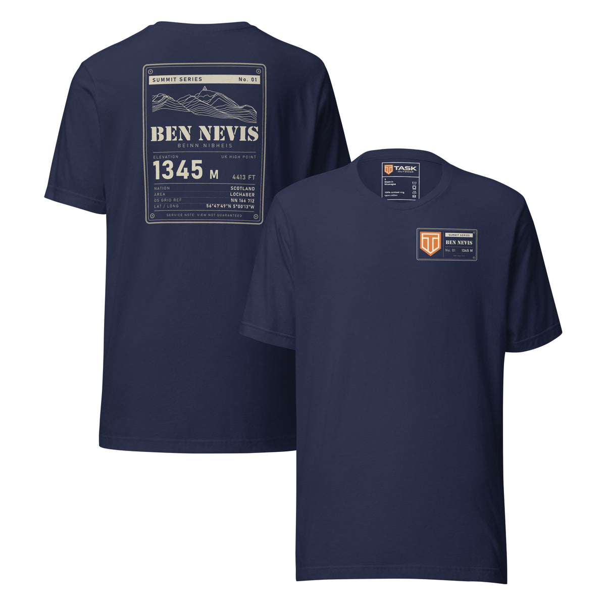 Summit Series Ben Nevis T-Shirt in Navy, back and front view