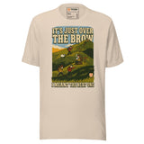 It's Just Over the Brow T-Shirt in Soft Cream, full front view with the printed neck label