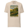 It's Just Over the Brow T-Shirt in Soft Cream, full front view with the printed neck label
