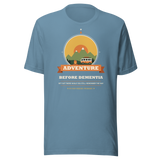 Adventure Before Dementia Campervan T-Shirt in Steel Blue, full front view of the shirt