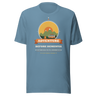 Adventure Before Dementia Campervan T-Shirt in Steel Blue, full front view of the shirt