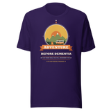 Adventure Before Dementia Campervan T-Shirt in Team Purple, full front view of the shirt