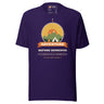 Adventure Before Dementia Camping T-Shirt in Team Purple, front view with the tent and campfire compass print