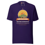 Adventure Before Dementia Campervan T-Shirt in Team Purple, full front view of the shirt