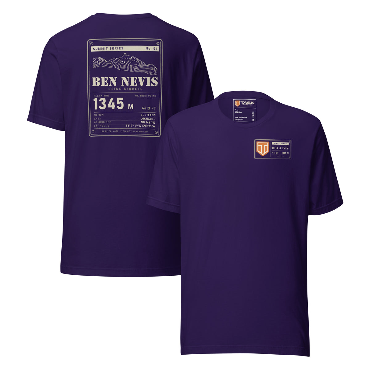 Summit Series Ben Nevis T-Shirt in Team Purple, back and front view