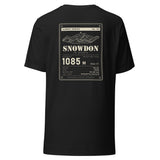 Summit Series Snowdon T-Shirt in Vintage Black, full back view of the Snowdon 1085 m data-plate print