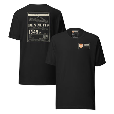 Summit Series Ben Nevis T-Shirt in Vintage Black, back and front: data-plate back print and left-chest badge