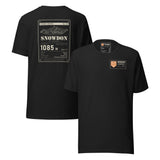 Summit Series Snowdon T-Shirt in Vintage Black, back and front: data-plate back print and left-chest badge