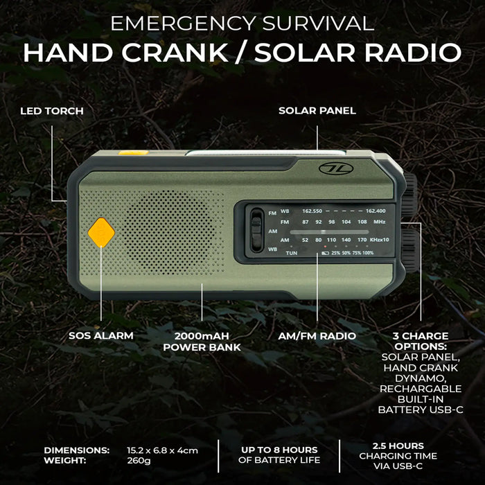 Highlander Universal Survival Emergency Hub radio power bank torch sos details and features image