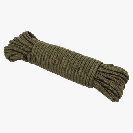 Highlander Utility Rope 15m in olive green, 5mm braided cord coiled in a hank