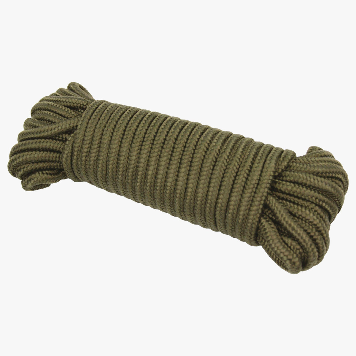 Highlander Utility Rope 15m in olive green, 7mm braided cord coiled in a hank