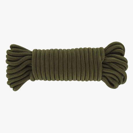 Highlander Utility Rope 15m in olive green, 9mm braided cord coiled in a hank