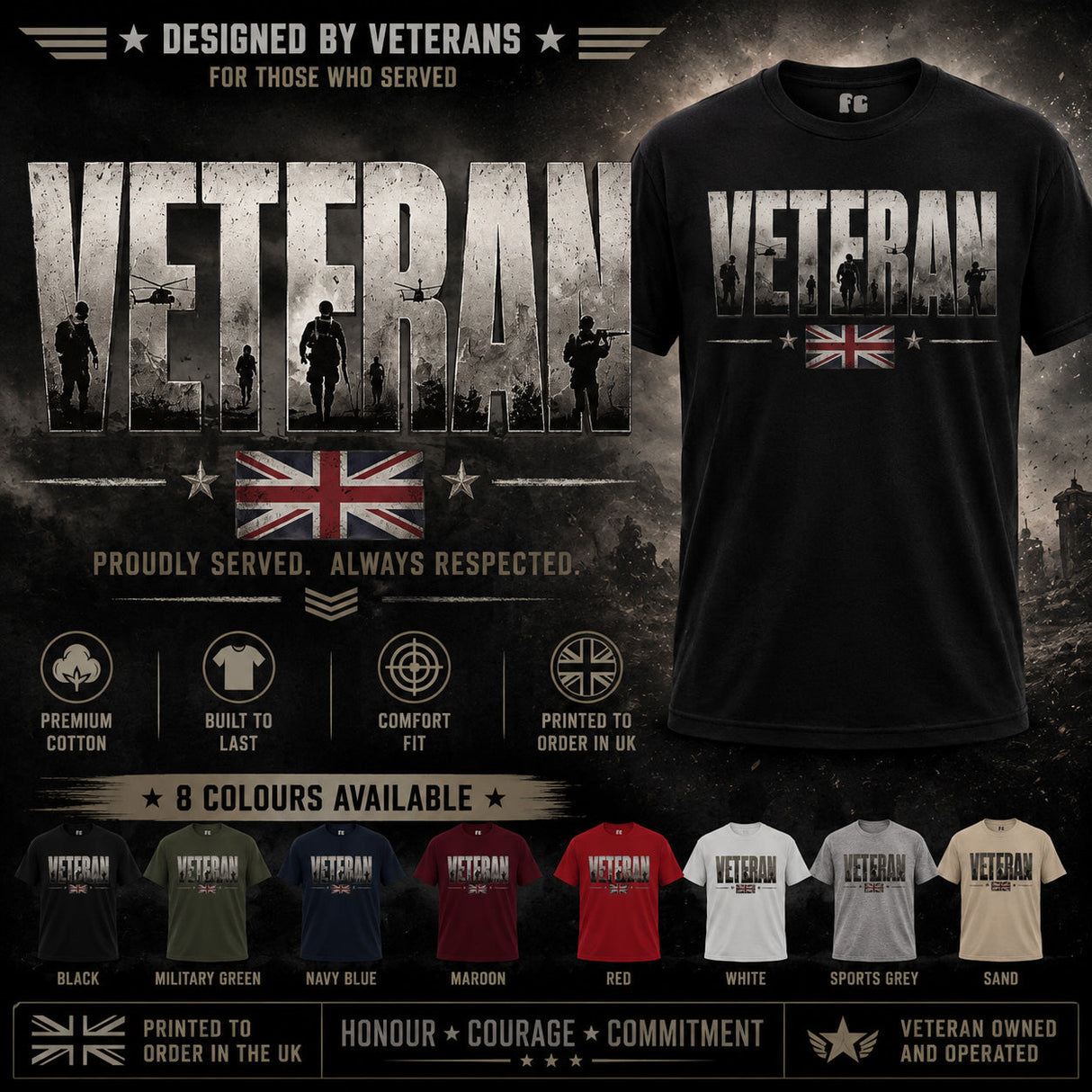 British Army Veteran Printed T-Shirt