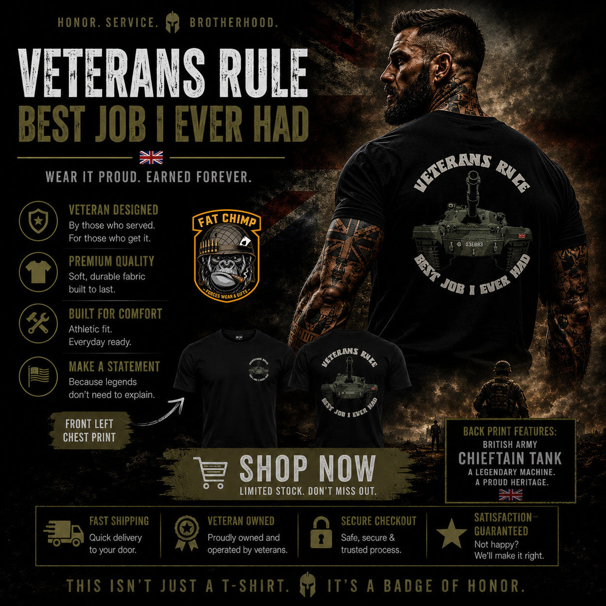 Chieftain Tank Veterans Rule Double Print T-Shirt