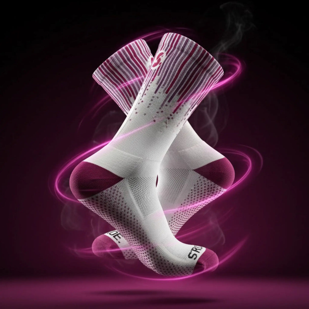 Stride North East Performance Running Socks pair in Violet Velocity from the side