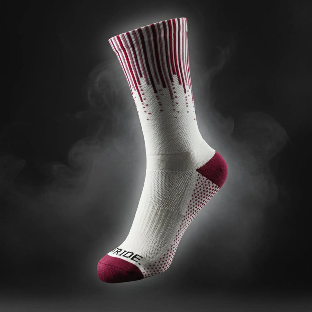 Stride North East Performance Running Socks in Violet Velocity from the side on black background