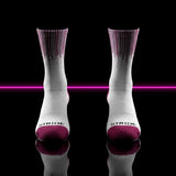 Stride North East Performance Running Socks pair in Violet Velocity from the side on black background