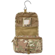 Highlander Military Wash Bag in HMTC - open view showing hanging hook, shaving mirror and interior compartments
