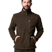 Jack Pyke Waterproof Fleece Jacket in Dark Olive worn front on, hands in the pockets