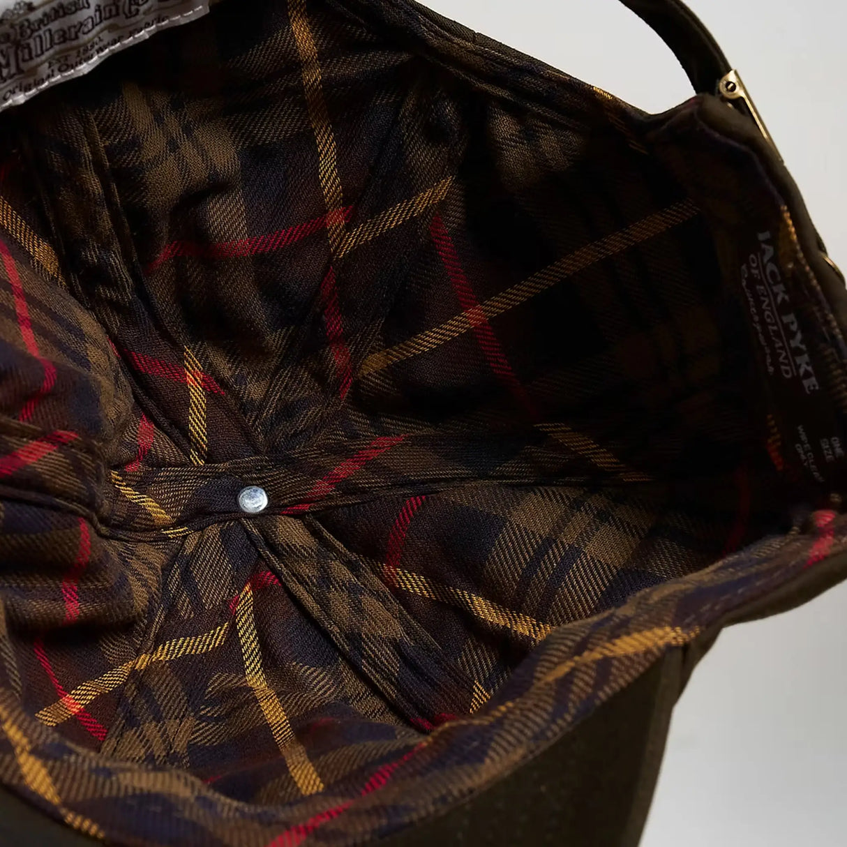 Jack Pyke Wax Baseball Cap from the front close up of lining