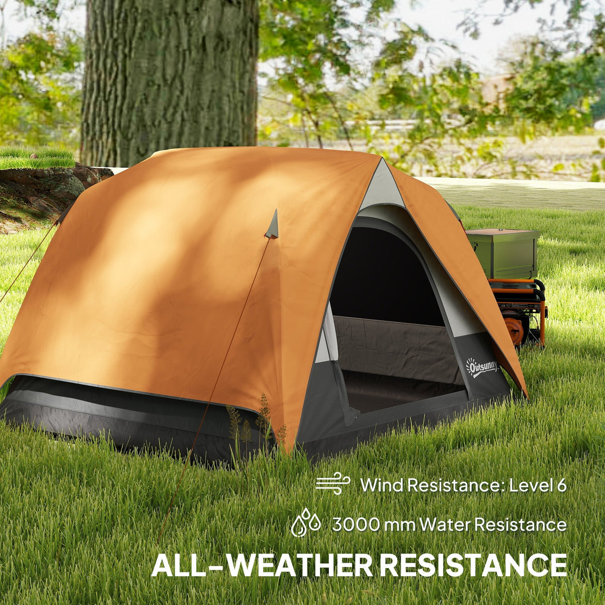 Outsunny 3-4 Person Camping Tent - Orange & Grey groundsheet detail