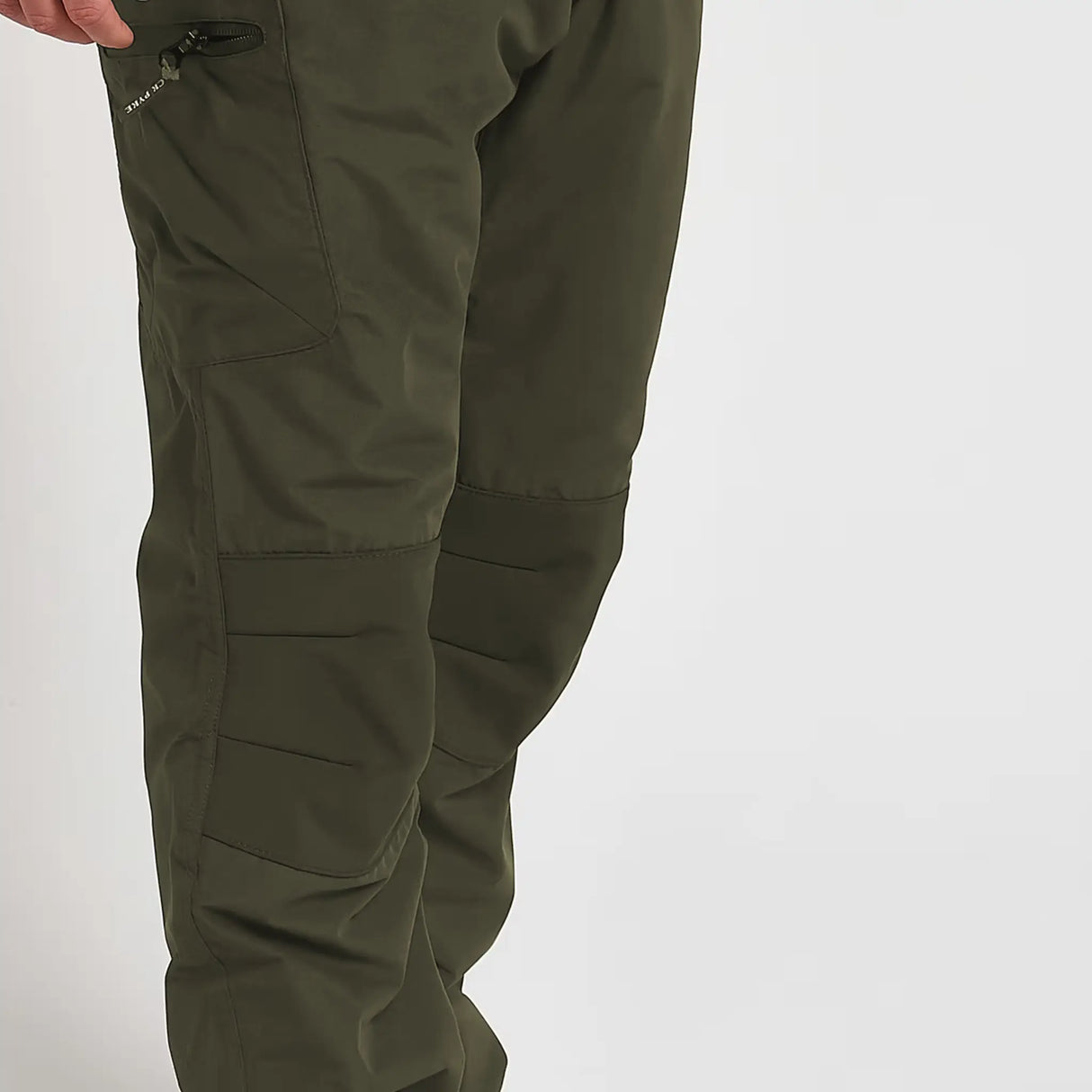 Jack Pyke Weardale Waterproof Trousers in green close up of knee