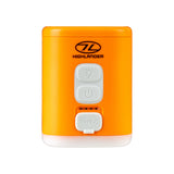 Highlander Wee Banshee V2 air pump in orange, front view with light and power buttons above the covered USB-C port