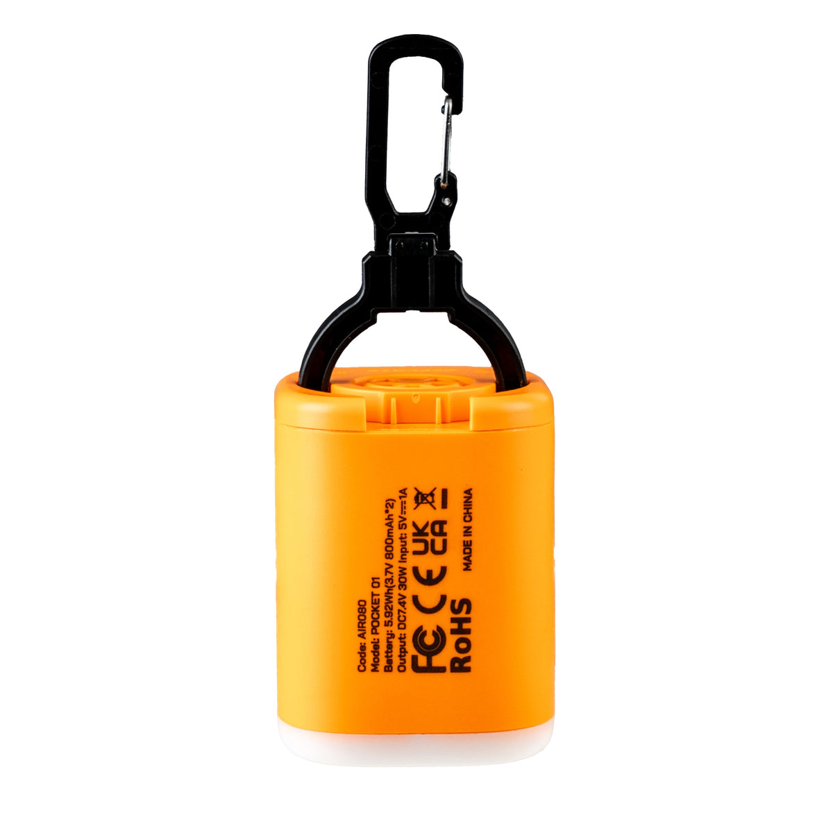 Highlander Wee Banshee V2 air pump rear label with AIR080 code, battery rating and CE, UKCA and FCC markings