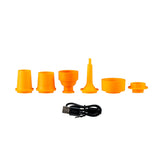Highlander Wee Banshee V2 six orange nozzle adaptors and USB-A to USB-C charging cable