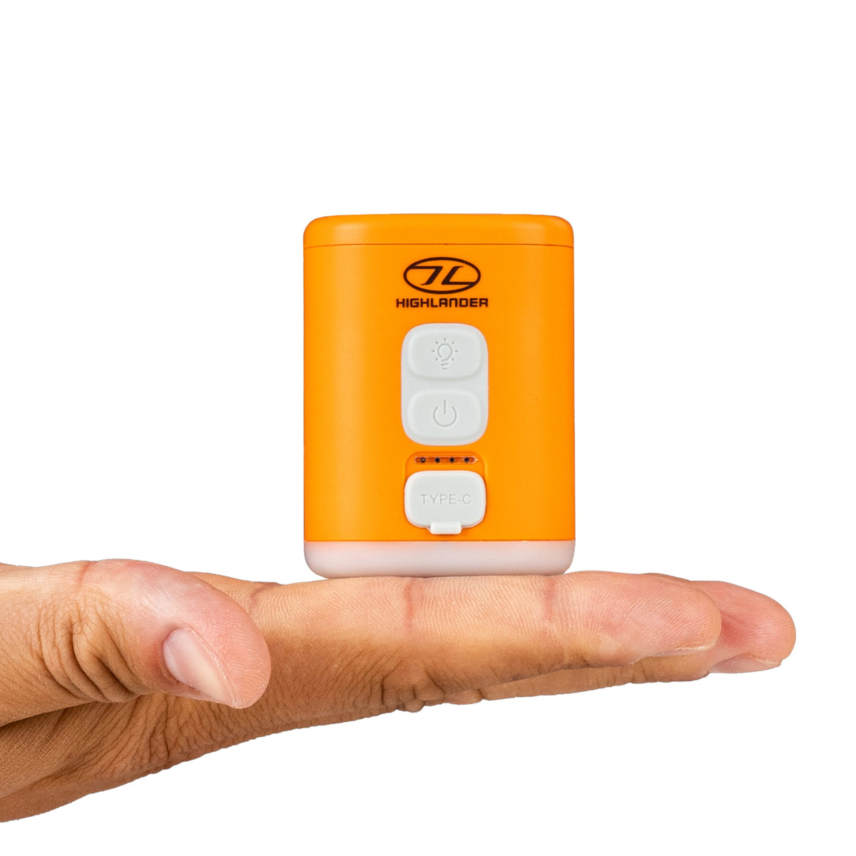 Highlander Wee Banshee V2 air pump held on an open palm to show its size