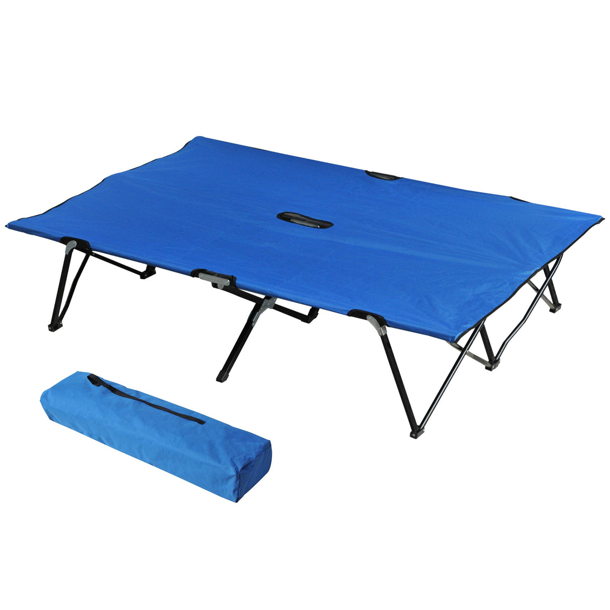 Outsunny Double Camping Cot Bed - Blue assembled front view